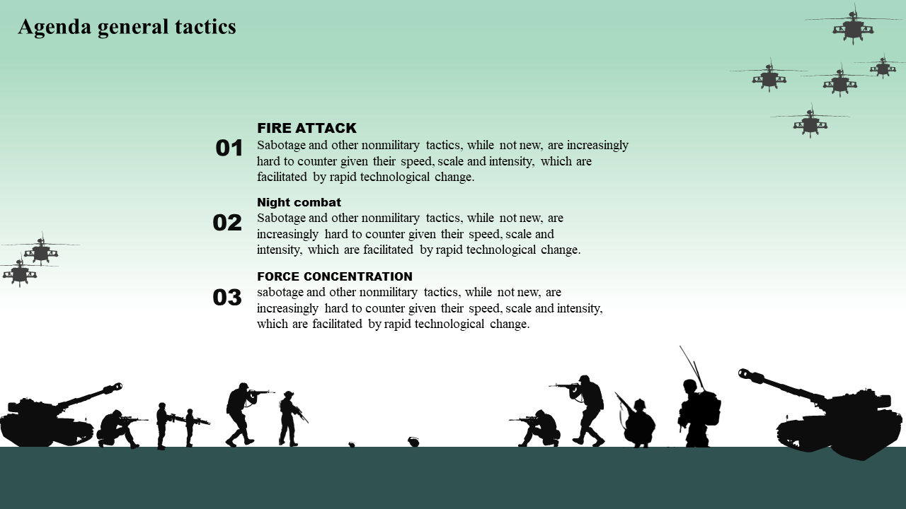military powerpoint template-agenda general -tactics-3-blue